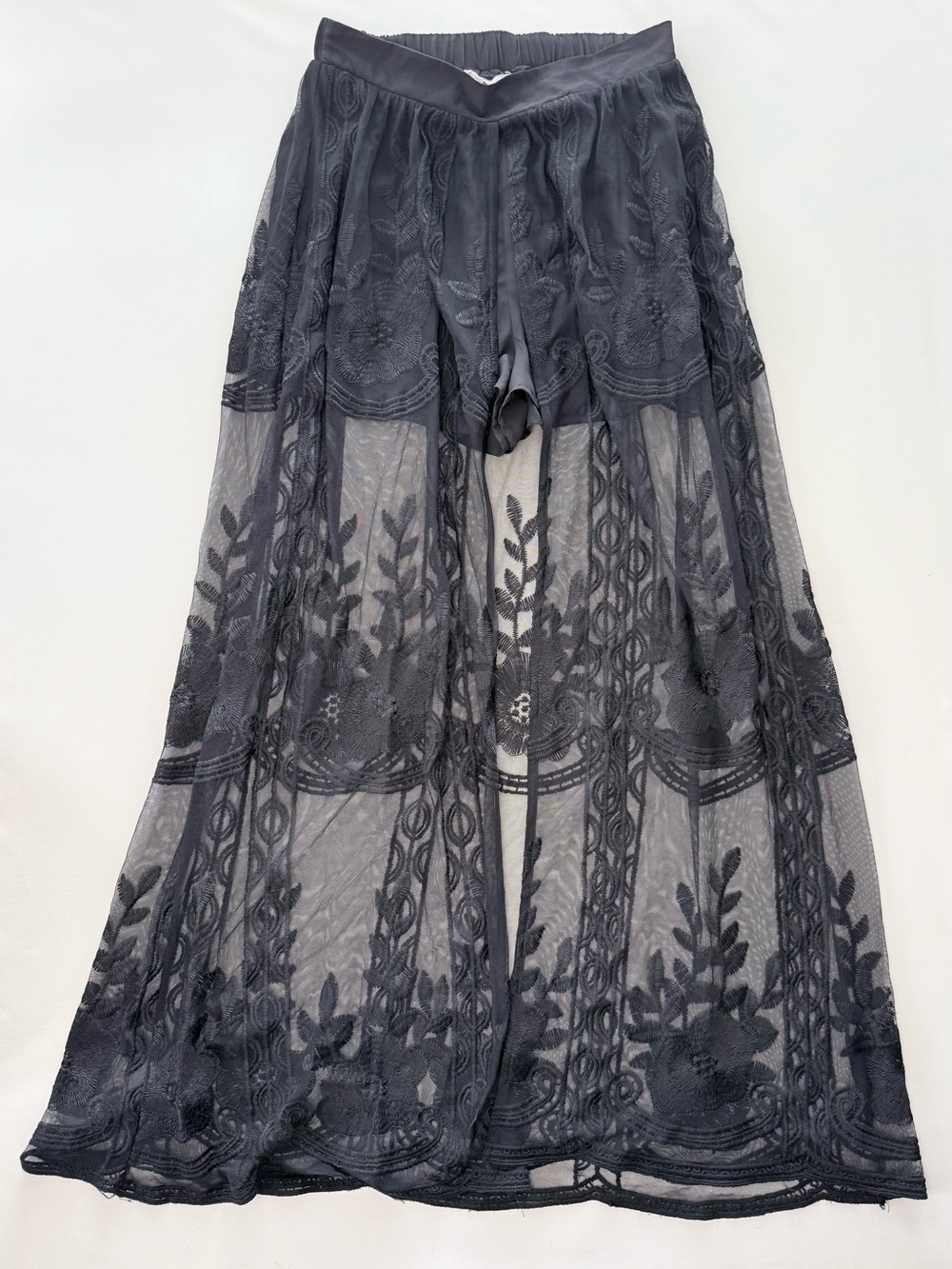 Entro sheer embroidered maxi skirt with built-in shorts in size small - Black